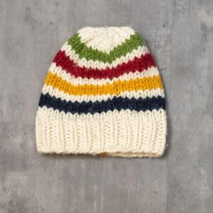 Vintage VTG Handmade Hudson Bay Cream Folder Chunky Touqe Beenie